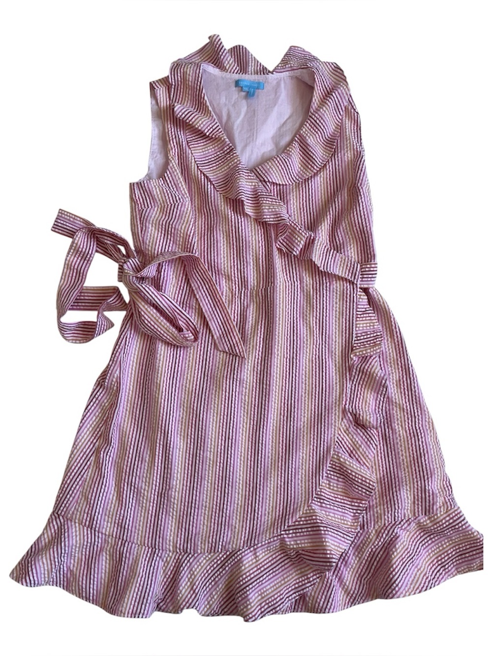 Draper James Pink & White Striped Ruffle Wrap Dress